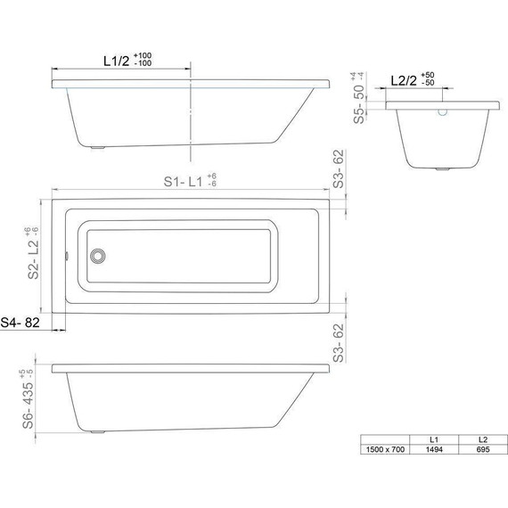 Ванна акриловая Тритон Аура 150x70 см с каркасом, Размер - мм: 1500х700 - фото 8