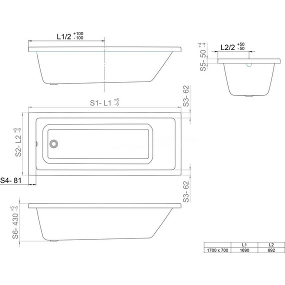 Ванна акриловая Тритон Аура 170x70 см с каркасом, Размер - мм: 1700х700 - фото 8