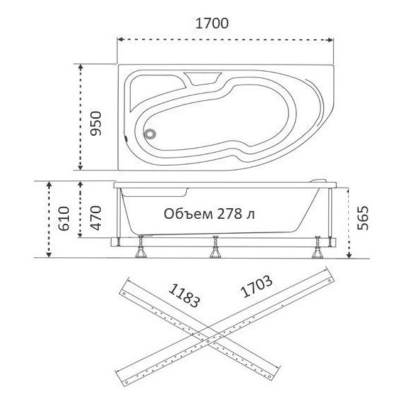 Ванна акриловая Тритон София 170х95 см L с каркасом - фото 10