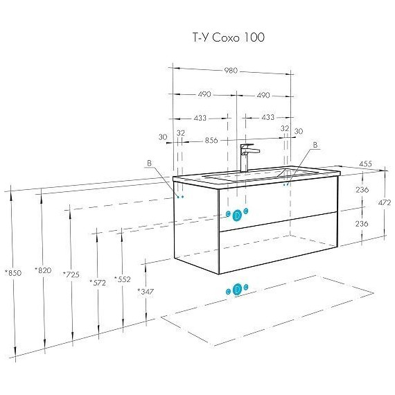 Тумба подвесная с раковиной Акватон Сохо 100 см 1A258201AJ9A0, слэйт/галька серая - фото 12