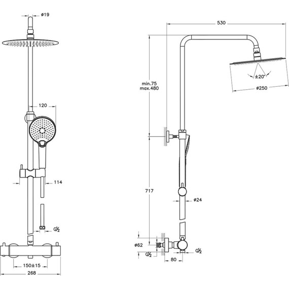 Душевая стойка с термостатом Vitra AquaHeat Bliss 250 A47201EXP - фото 5
