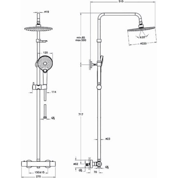 Душевая стойка с термостатом Vitra AquaHeat Bliss 240 2F A4720536EXP, черный матовый - фото 3