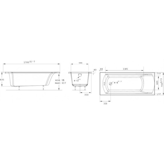 Ванна акриловая Jacob Delafon Ove 170x70 см E60144-00, Размер - мм: 1700х700 - фото, картинка 6 Ванна акриловая Jacob Delafon Ove 170x70 см E60144-00, Размер - мм: 1700х700 - фото 6