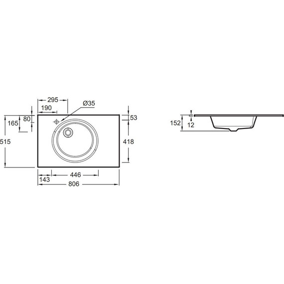 Раковина врезная на столешницу Jacob Delafon Odeon Rive Gauche 80 см EB2562-DE2, черный матовый - фото 3