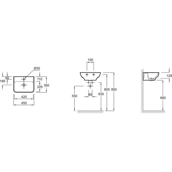 Раковина подвесная Jacob Delafon Struktura 45 см EGH111-Z-00 - фото 3