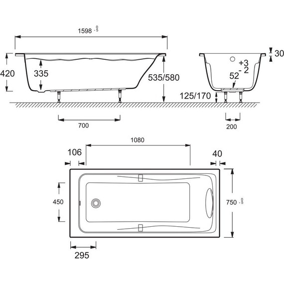 Ванна акриловая Jacob Delafon Odeon Up 160x75 см E6057RU-00, Размер - мм: 1600х750 - фото, картинка 9 Ванна акриловая Jacob Delafon Odeon Up 160x75 см E6057RU-00, Размер - мм: 1600х750 - фото 9