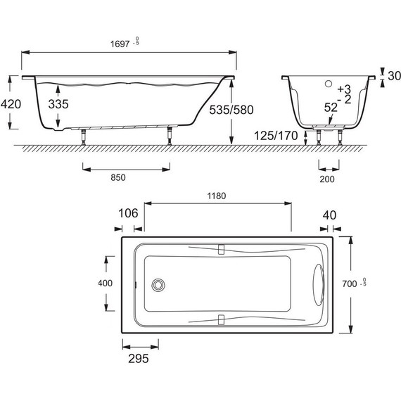 Ванна акриловая Jacob Delafon Odeon Up 170x70 см E6080RU-00, Размер - мм: 1700х700 - фото, картинка 9 Ванна акриловая Jacob Delafon Odeon Up 170x70 см E6080RU-00, Размер - мм: 1700х700 - фото 9