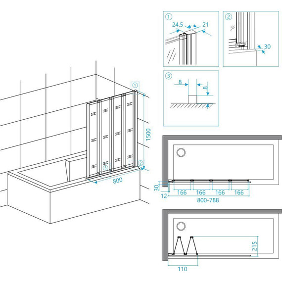 Шторка для ванны RGW SC-23B 80 см 03112308-14, черный/прозрачное - фото 3