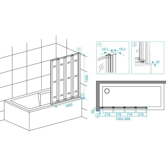 Шторка для ванны RGW SC-23B 100 см 03112310-14, черный/прозрачное - фото 3