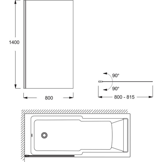 Шторка для ванны Jacob Delafon Struktura 80 см E6D042-BL, черный/прозрачное - фото 2