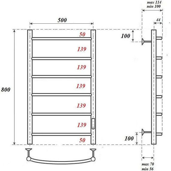 Полотенцесушитель электрический Point П6 500x800 мм PN04858 (возможность скрытого подключения) R - фото 3