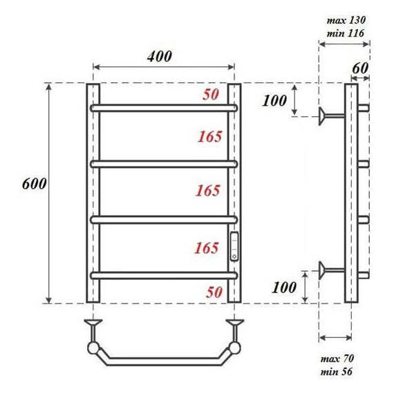 Полотенцесушитель электрический Point П4 400x600 мм PN06846 (возможность скрытого подключения) R - фото 3