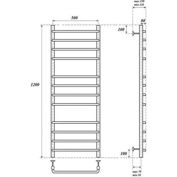 Полотенцесушитель электрический Point П12 500x1200 мм PN09152E (возможность скрытого подключения) - фото 4