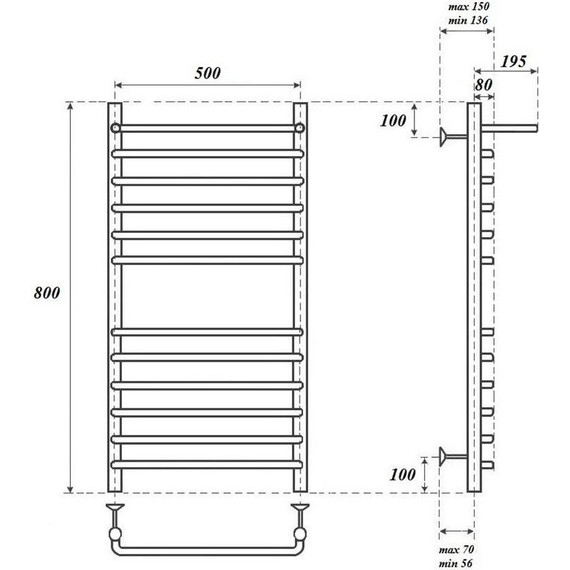 Полотенцесушитель электрический с полкой Point П11 500x800 мм PN09158SPE (возможность скрытого подключения) - фото 4