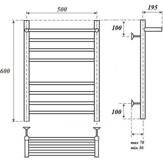 Полотенцесушитель электрический с полкой Point П7 500x600 мм PN10156SPE (возможность скрытого подключения) - фото 4