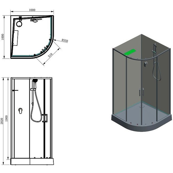 Душевое кабина Aquanet Passion EVO R 100x100 см 282010, чёрный/прозрачное (безсиликоновая сборка) - фото 4