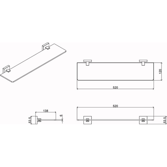 Стеклянная полка Azario Rina AZ-87003 52 см - фото, картинка 3 Стеклянная полка Azario Rina AZ-87003 52 см - фото 3