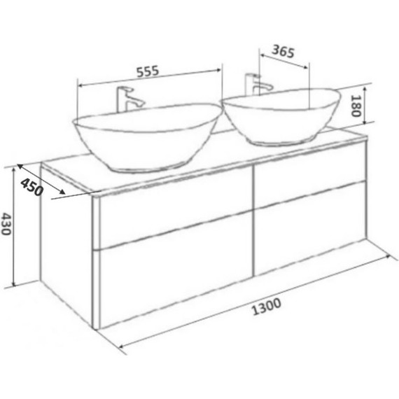 Тумба подвесная с раковинами Orange Otto 130 см Ot-130TuWOOD+G56 (столешница из массива дерева) - фото 4
