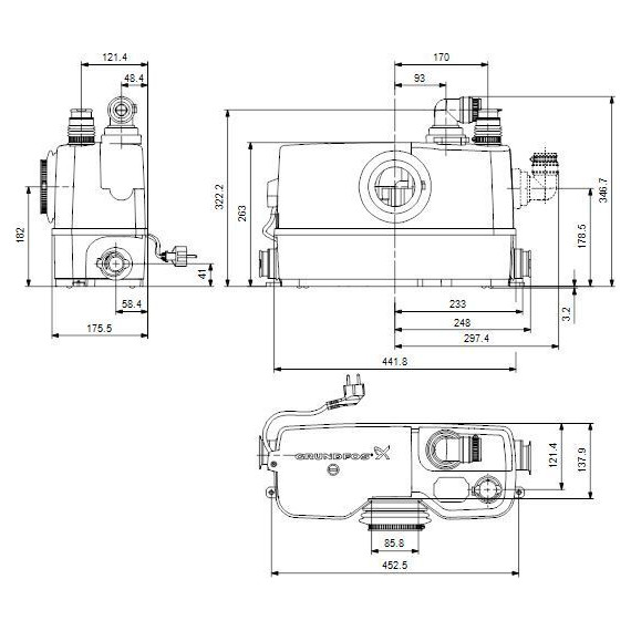 Канализационная насосная установка Grundfos Sololift2 WC-3 (2 входа + унитаз) - фото 3