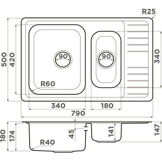 Мойка кухонная Omoikiri Sagami 79-2-IN (4993733) 0,8 мм, Цвет производителя: нержавеющая сталь - фото 5