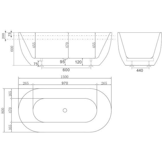 Ванна отдельностоящая BelBagno BB70-1500-800-W/NM 150х80 см, чёрный/белый - фото 5