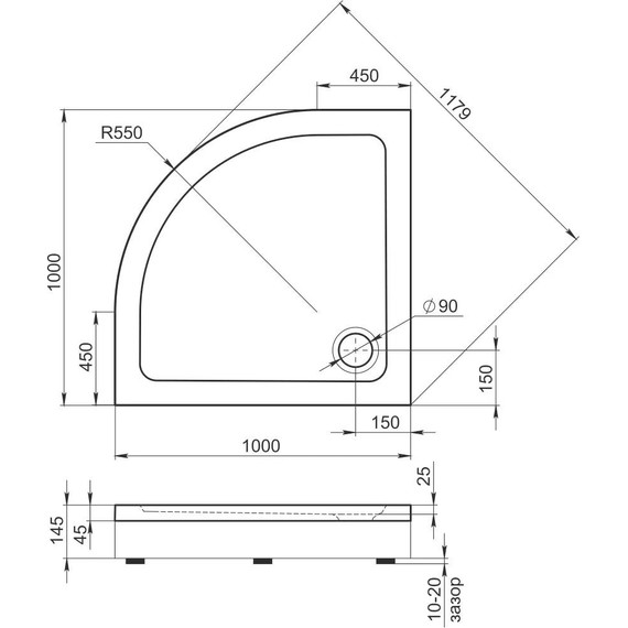 Акриловый поддон Bas Раунд R 100x100 см - фото, картинка 4 Акриловый поддон Bas Раунд R 100x100 см - фото 4