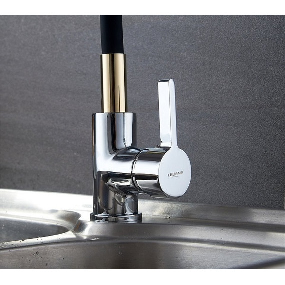 Смеситель для кухни Ledeme L4898-10, черный/хром - фото 3