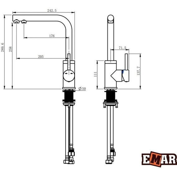 Смеситель для кухни Emar ЕСВ 7015, сатин, Цвет производителя: сатин - фото 2