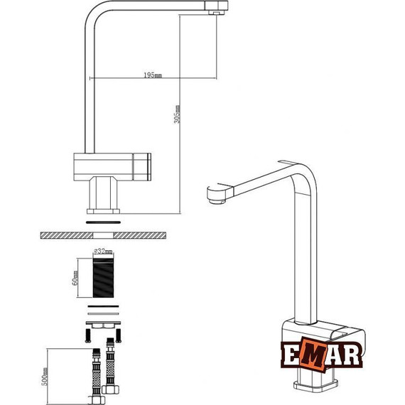 Смеситель для кухни Emar EC-3014, морион, Цвет производителя: морион - фото 2