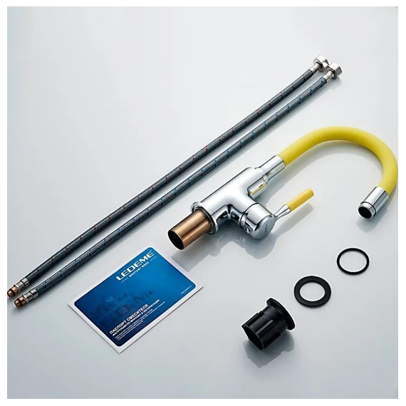 Смеситель для раковины Ledeme L1399-4 желтый/хром - фото 6