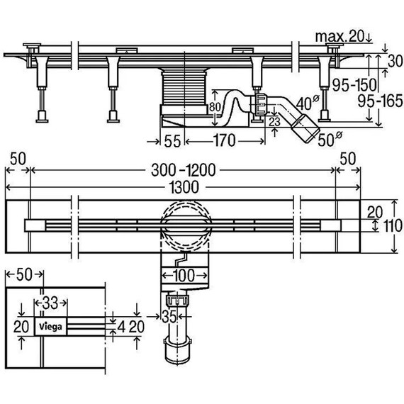 Трап Viega Advantix Vario 704353, обрезной в комплекте с матовой дизайн-вставкой, размером 300-1200 мм. - фото 14