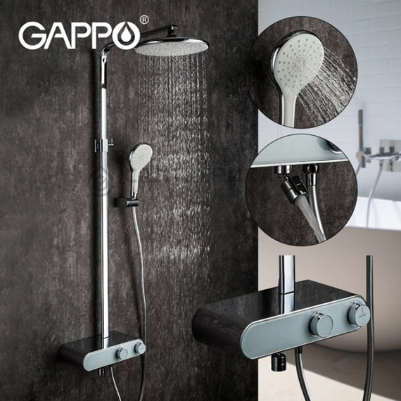 Душевая стойка с термостатом Gappo G2495-1, белый/хром, Цвет производителя: хром - фото, картинка 2 Душевая стойка с термостатом Gappo G2495-1, белый/хром, Цвет производителя: хром - фото 2