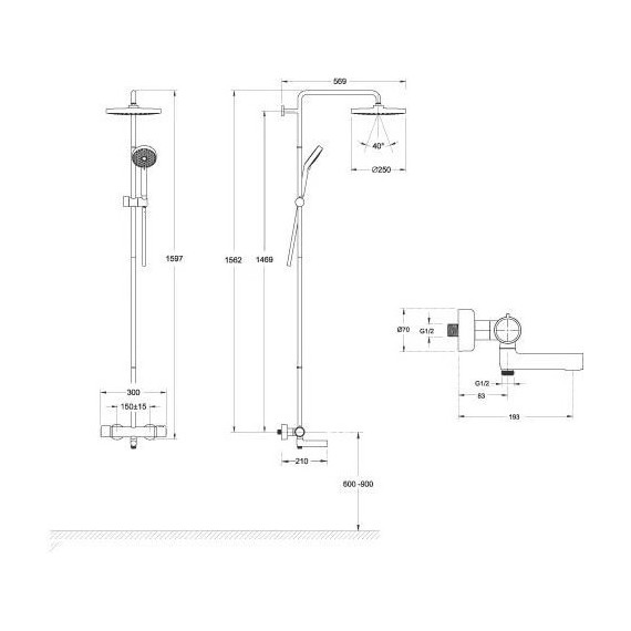 Душевая стойка с термостатом Jacob Delafon Atom E26237-CP - фото, картинка 6 Душевая стойка с термостатом Jacob Delafon Atom E26237-CP - фото 6