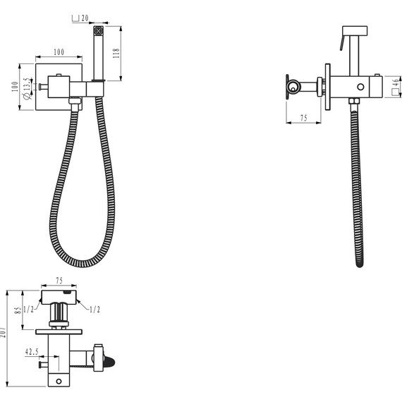 Набор для гигиенического душа с термостатом Gappo G7207-60, черный - фото, картинка 8 Набор для гигиенического душа с термостатом Gappo G7207-60, черный - фото 8