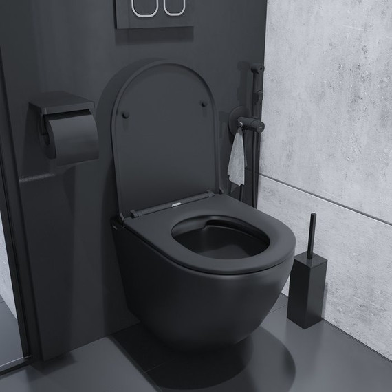 Унитаз подвесной безободковый Iddis Blanco BLAR3BMi25 с крышкой микролифт, Цвет производителя: чёрный матовый - фото 9