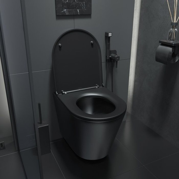Унитаз подвесной безободковый Iddis Calipso CALR3BMi25 с крышкой микролифт, Цвет производителя: чёрный матовый - фото 8