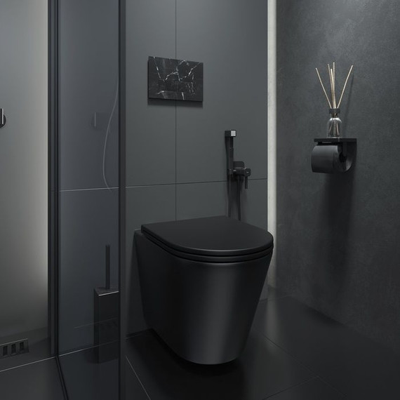 Унитаз подвесной безободковый Iddis Calipso CALR3BMi25 с крышкой микролифт, Цвет производителя: чёрный матовый - фото 9