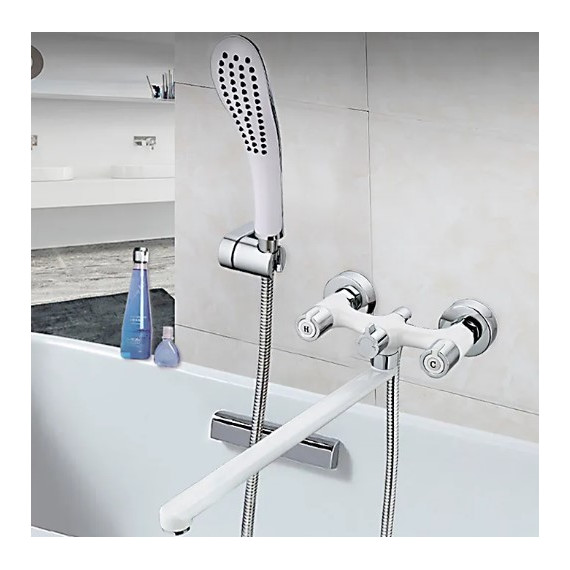 Смеситель для ванны с душевым гарнитуром Gappo Stella, белый/хром - фото, картинка 2 Смеситель для ванны с душевым гарнитуром Gappo Stella, белый/хром - фото 2