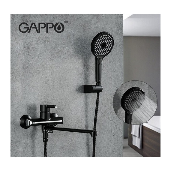 Смеситель для ванны с душевым гарнитуром Gappo G2203-6, черный/хром - фото, картинка 2 Смеситель для ванны с душевым гарнитуром Gappo G2203-6, черный/хром - фото 2