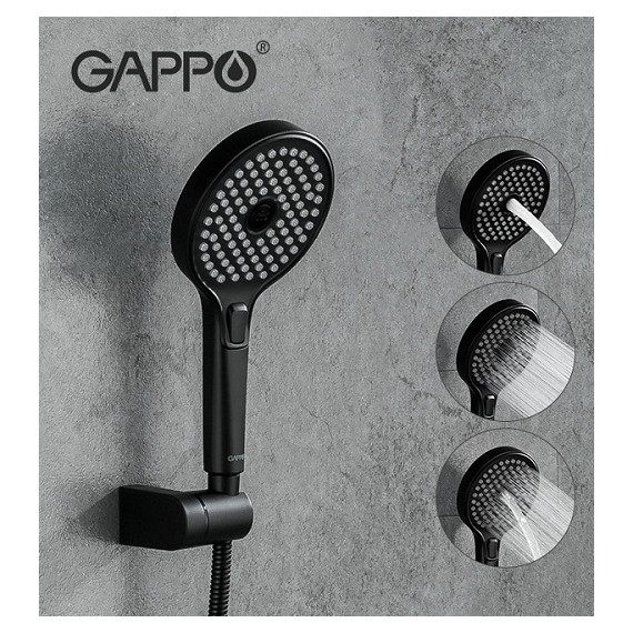 Смеситель для ванны с душевым гарнитуром Gappo G2203-6, черный/хром - фото, картинка 3 Смеситель для ванны с душевым гарнитуром Gappo G2203-6, черный/хром - фото 3