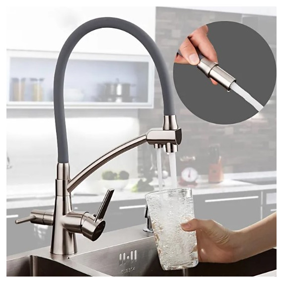 Смеситель для кухни Gappo G4398, серый/сатин - фото, картинка 4 Смеситель для кухни Gappo G4398, серый/сатин - фото 4