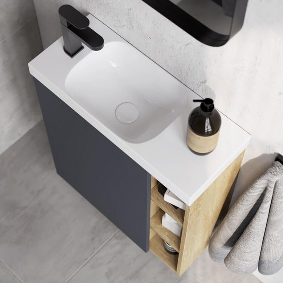 Тумба подвесная с раковиной Aqwella Alba 60 см ALB0106LDD+ALB0706GRМ L, дуб давос/серый матовый, Цвет фасада: серый - фото, картинка 4 Тумба подвесная с раковиной Aqwella Alba 60 см ALB0106LDD+ALB0706GRМ L, дуб давос/серый матовый, Цвет фасада: серый - фото 4