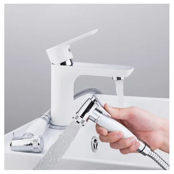 Смеситель для раковины с гигиеническим душем Gappo Noar G1048-1, белый/хром - фото 2