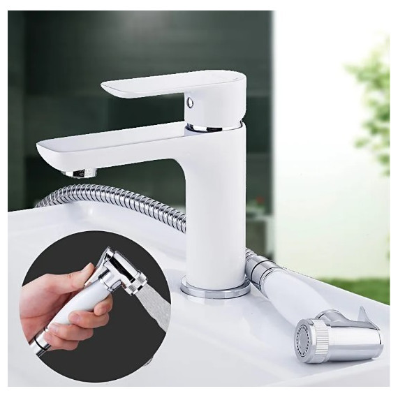 Смеситель для раковины с гигиеническим душем Gappo Noar G1048-1, белый/хром - фото 3