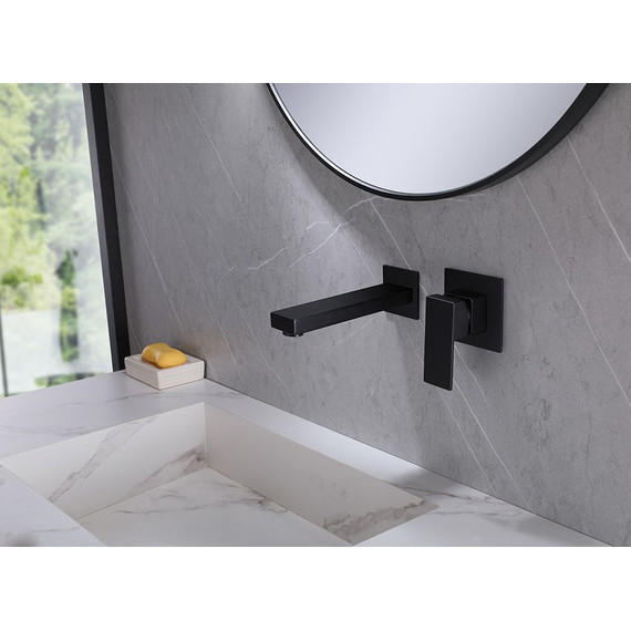 Смеситель для раковины настенный Abber Daheim AF8212B (со скрытой частью) черный матовый, Цвет производителя: чёрный матовый - фото 2