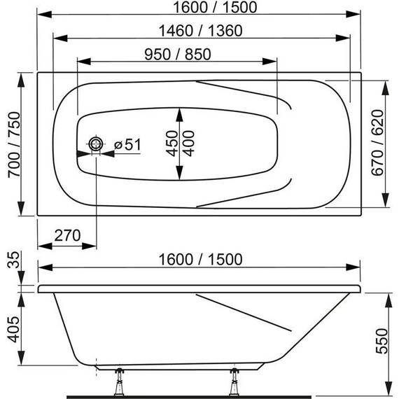 Ванна акриловая Vagnerplast Aronia 150x70 см 76371, Размер - мм: 1500х700 - фото 7
