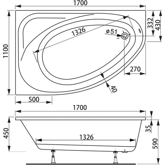 Ванна акриловая Vagnerplast Hapi 170x110 см 76387 L - фото 7