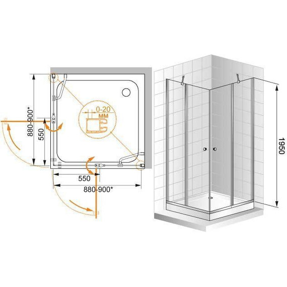Душевое ограждение Cezares 90х90 см ELENA-W-A-22-90-C-Cr, хром/прозрачное - фото 4