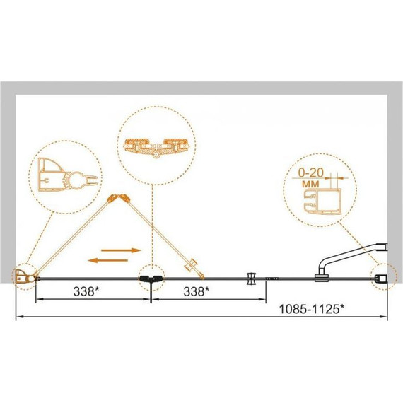 Душевая дверь Cezares 110 см ELENA-W-BS-13-30+40/40-C-Cr, хром/прозрачное - фото 3