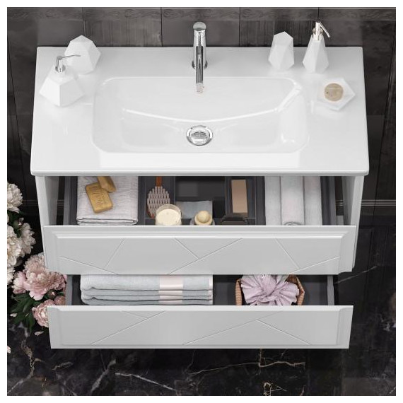 Тумба подвесная с раковиной-столешницей Opadiris Луиджи 100 см, белый матовый (раковина Euphoria 100, цвет белый) - фото 3